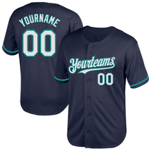 Laden Sie das Bild in den Galerie-Viewer, Custom Navy White-Teal Mesh Authentic Throwback Baseball Jersey