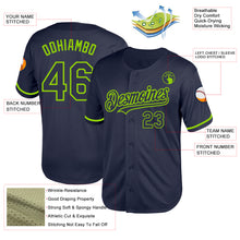 Load image into Gallery viewer, Custom Navy Neon Green Mesh Authentic Throwback Baseball Jersey