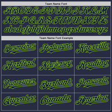 Load image into Gallery viewer, Custom Navy Neon Green Mesh Authentic Throwback Baseball Jersey