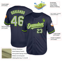 Charger l'image dans la galerie, Custom Navy Gray-Neon Green Mesh Authentic Throwback Baseball Jersey