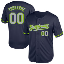 Charger l'image dans la galerie, Custom Navy Gray-Neon Green Mesh Authentic Throwback Baseball Jersey