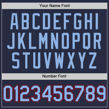 Charger l'image dans la galerie, Custom Navy Light Blue-Red Mesh Authentic Throwback Baseball Jersey