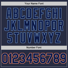 Charger l'image dans la galerie, Custom Navy Powder Blue-Orange Mesh Authentic Throwback Baseball Jersey