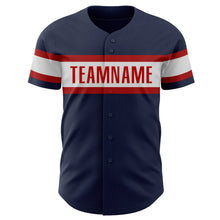 Load image into Gallery viewer, Custom Navy White-Red Authentic Baseball Jersey