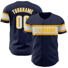 Load image into Gallery viewer, Custom Navy White-Gold Authentic Baseball Jersey