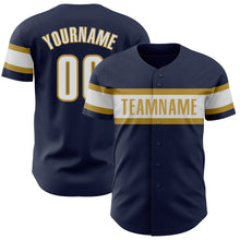 Load image into Gallery viewer, Custom Navy White-Old Gold Authentic Baseball Jersey