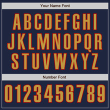 Load image into Gallery viewer, Custom Navy Old Gold-Red Authentic Baseball Jersey