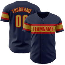 Load image into Gallery viewer, Custom Navy Old Gold-Red Authentic Baseball Jersey