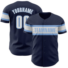 Load image into Gallery viewer, Custom Navy White-Light Blue Authentic Baseball Jersey