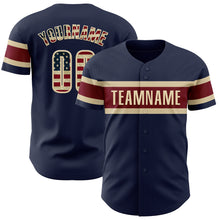 Load image into Gallery viewer, Custom Navy Vintage USA Flag Cream-Crimson Authentic Baseball Jersey