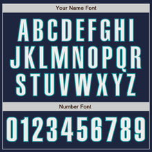 Load image into Gallery viewer, Custom Navy White-Teal Authentic Baseball Jersey