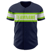 Load image into Gallery viewer, Custom Navy White-Neon Green Authentic Baseball Jersey