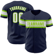 Load image into Gallery viewer, Custom Navy White-Neon Green Authentic Baseball Jersey