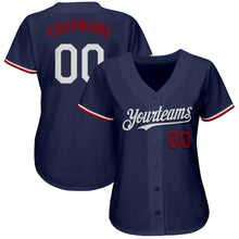 Load image into Gallery viewer, Custom Navy White-Red Authentic Baseball Jersey
