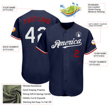 Load image into Gallery viewer, Custom Navy White-Red Authentic Baseball Jersey