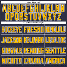 Загрузить изображение в средство просмотра галереи, Custom Navy Gold-White Mesh Authentic Throwback Baseball Jersey