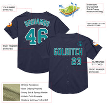 Загрузить изображение в средство просмотра галереи, Custom Navy Teal-White Mesh Authentic Throwback Baseball Jersey