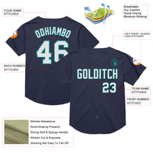 Загрузить изображение в средство просмотра галереи, Custom Navy White-Teal Mesh Authentic Throwback Baseball Jersey