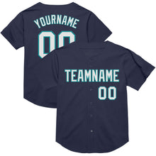 Загрузить изображение в средство просмотра галереи, Custom Navy White-Teal Mesh Authentic Throwback Baseball Jersey