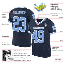 Load image into Gallery viewer, Custom Navy Light Blue-White Mesh Authentic Throwback Football Jersey