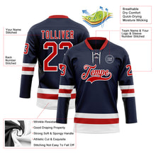 Load image into Gallery viewer, Custom Navy Red-White Hockey Lace Neck Jersey