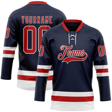 Load image into Gallery viewer, Custom Navy Red-White Hockey Lace Neck Jersey