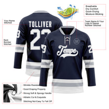 Load image into Gallery viewer, Custom Navy White-Gray Hockey Lace Neck Jersey
