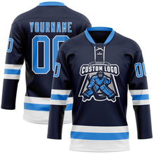 Charger l'image dans la galerie, Custom Navy Powder Blue-White Hockey Lace Neck Jersey