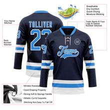 Charger l'image dans la galerie, Custom Navy Powder Blue-White Hockey Lace Neck Jersey
