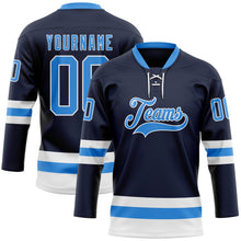 Charger l'image dans la galerie, Custom Navy Powder Blue-White Hockey Lace Neck Jersey