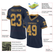 Load image into Gallery viewer, Custom Navy Old Gold Mesh Authentic Throwback Football Jersey