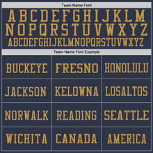 Load image into Gallery viewer, Custom Navy Old Gold Mesh Authentic Throwback Football Jersey