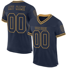 Load image into Gallery viewer, Custom Navy Old Gold Mesh Authentic Throwback Football Jersey