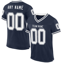 Load image into Gallery viewer, Custom Navy White Mesh Authentic Throwback Football Jersey