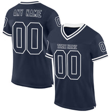 Laden Sie das Bild in den Galerie-Viewer, Custom Navy White Mesh Authentic Throwback Football Jersey