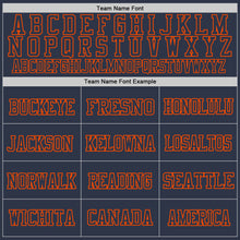 Load image into Gallery viewer, Custom Navy Orange Mesh Authentic Throwback Football Jersey