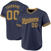 Load image into Gallery viewer, Custom Navy Old Gold Authentic Throwback Baseball Jersey