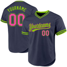 Загрузить изображение в средство просмотра галереи, Custom Navy Pink-Neon Green Authentic Throwback Baseball Jersey