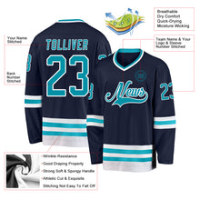 Load image into Gallery viewer, Custom Navy Teal-White Hockey Jersey