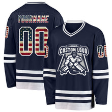 Загрузить изображение в средство просмотра галереи, Custom Navy Vintage USA Flag-White Hockey Jersey
