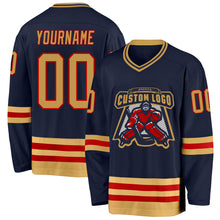 Загрузить изображение в средство просмотра галереи, Custom Navy Old Gold-Red Hockey Jersey
