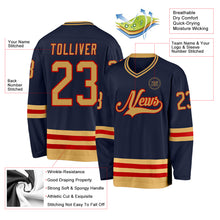 Загрузить изображение в средство просмотра галереи, Custom Navy Old Gold-Red Hockey Jersey