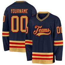 Загрузить изображение в средство просмотра галереи, Custom Navy Old Gold-Red Hockey Jersey