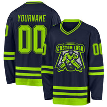 Загрузить изображение в средство просмотра галереи, Custom Navy Neon Green Hockey Jersey