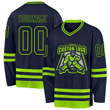 Загрузить изображение в средство просмотра галереи, Custom Navy Neon Green Hockey Jersey