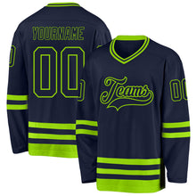 Загрузить изображение в средство просмотра галереи, Custom Navy Neon Green Hockey Jersey