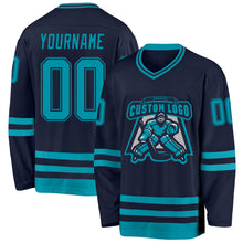 Загрузить изображение в средство просмотра галереи, Custom Navy Teal Hockey Jersey