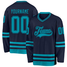 Загрузить изображение в средство просмотра галереи, Custom Navy Teal Hockey Jersey