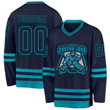 Загрузить изображение в средство просмотра галереи, Custom Navy Teal Hockey Jersey