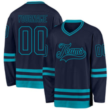 Загрузить изображение в средство просмотра галереи, Custom Navy Teal Hockey Jersey